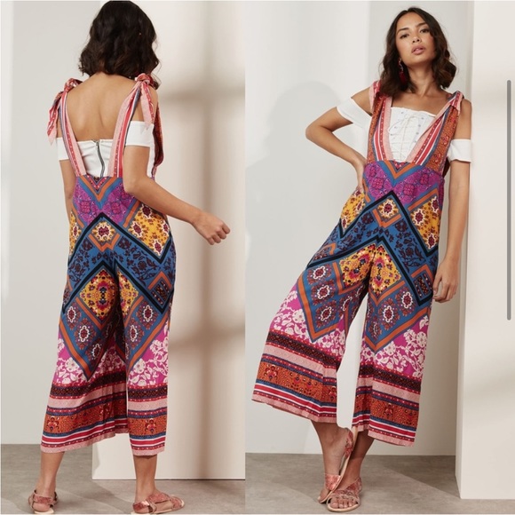 Free People • Maritzah One Piece jumpsuit culotte wide leg romper patchwork boho - Picture 2 of 5